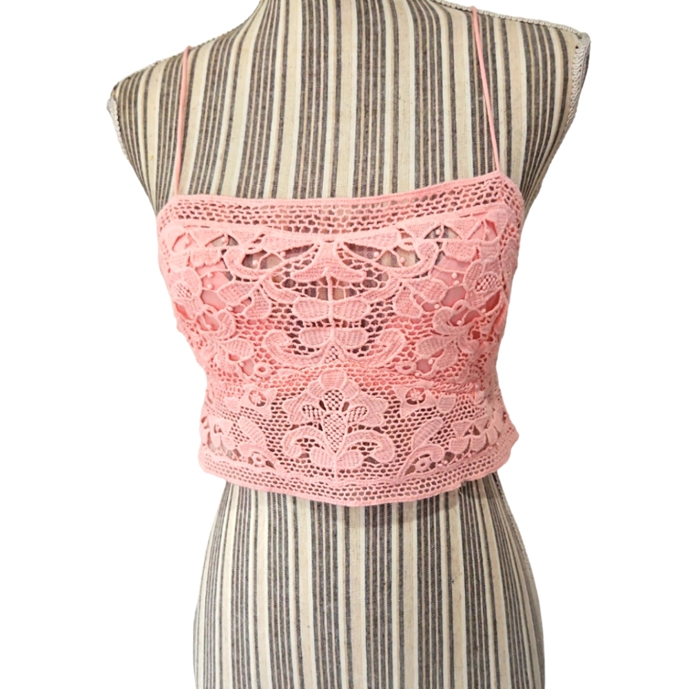 Free People One Lyra Women Bralette Pink Lace Crop Top L
